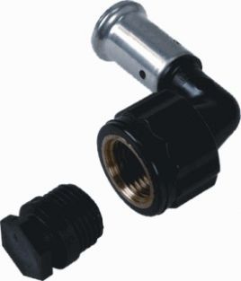 Henco pers knie 90° 14 x 1/2 MM + plug Binnendraad kunststof 6PK-1404BP
